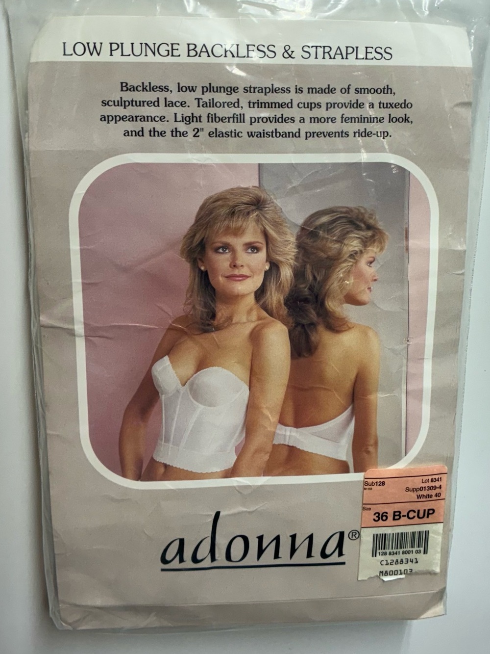 NEW Vintage Adonna Longline Bra Backless Bustier Corset Strapless White 36B Cup